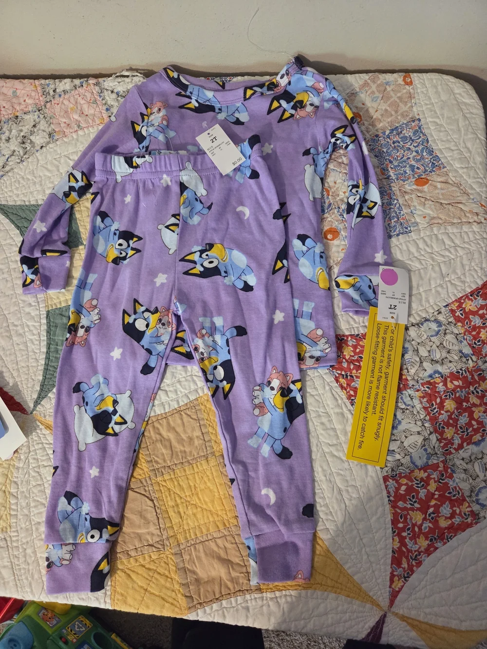 Kids Lavender Cartoon Animal 2-Piece Pajama Set 2t Unisex